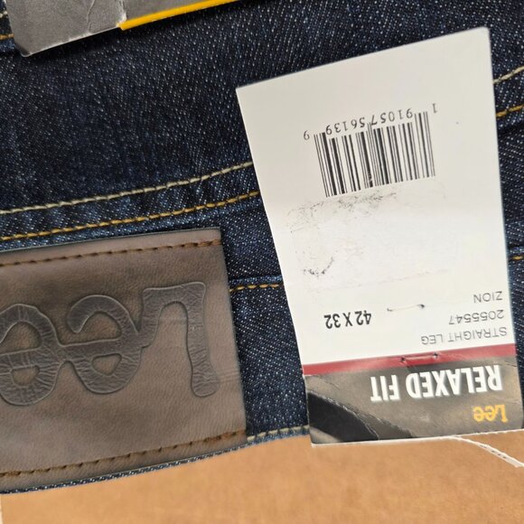 Lee Relaxed Fit Jeans Mens 42x32 Blue Straight Leg Cotton Dark NWT - Picture 7 of 9